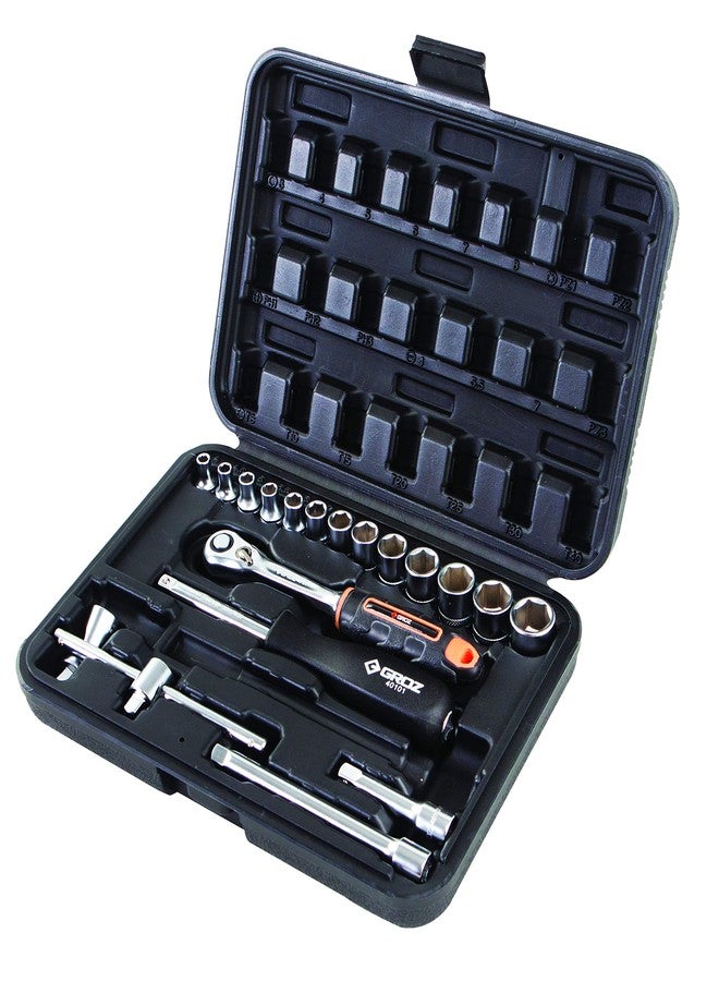 جروز مجموعة مفاتيح ربط يدوية Groz KIT/SKT/H/1-4/19/UG، مقاس 1/4 بوصة، سداسي، 19 قطعة - Image 1